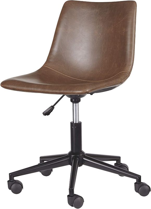 Photo 1 of Signature Design by Ashley Faux Leather Adjustable Swivel Bucket Seat Home Office Desk Chair, Brown
