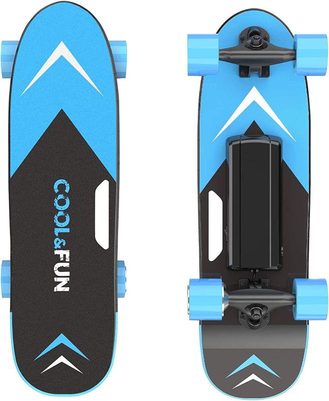 Photo 1 of Cool&Fun Electric Skateboard, Brushless Motor Electric Skateboard with Remote, 10MPH Top Speed, 7 Miles Range, 3 Speeds Adjustment, Max Load up to 200 Lbs, Electric Skateboard for Adults (Blue)
