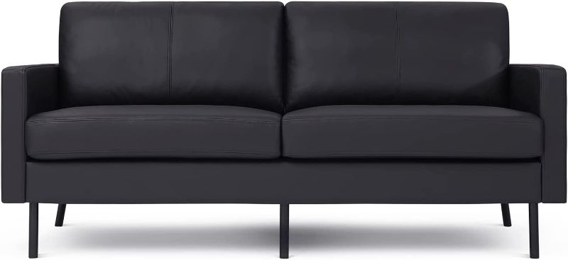 Photo 1 of Z-hom 70" Top-Grain Leather Sofa, 2-Seat Upholstered Loveseat Sofa Couch for Living Room Bedroom Apartment, Black
