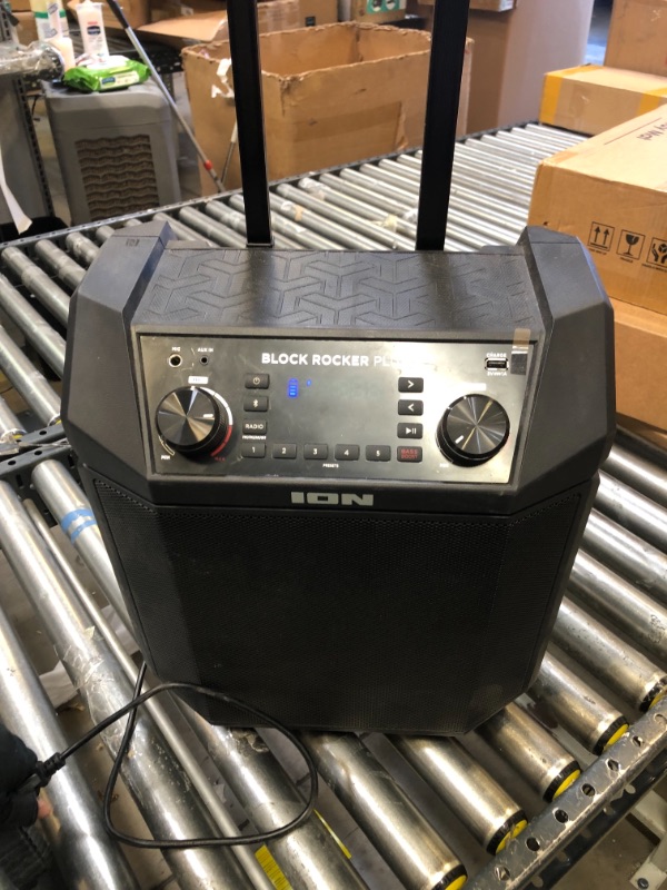 Photo 1 of ION Audio Block Rocker Plus - Portable Bluetooth Speaker 100W W/Battery, Karaoke Microphone, AM FM Radio, Wheels & Telescopic Handle and USB Charging, Black
