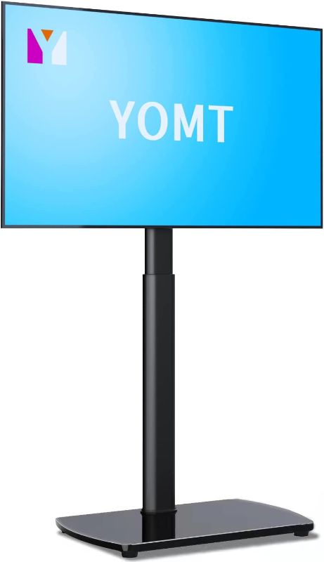 Photo 1 of YOMT TV Floor Stand for 27 to 55 inch TVs Universal Floor Mount TV Stand with Swivel and Height Adjustment,Space Saving Standing TV Mount for Bedroom Living Room Corner,Black
