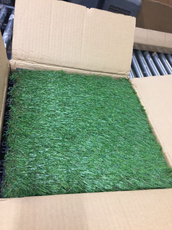 Photo 3 of Artificial Grass Turf Interlocking Deck Tiles Set 18 PCS, 12"x12" Thick Synthetic Fake Grass Self-draining Mat Patch Indoor/Outdoor Flooring Decor Pad 18 Piece