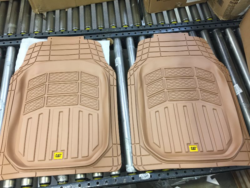 Photo 2 of Caterpillar CAMT-9013 (3-Piece) Heavy Duty Deep Dish Rubber Floor Mats, Trim to Fit for Car Truck SUV & Van, All Weather Total Protection Durable Liners CAMT-9013 Beige