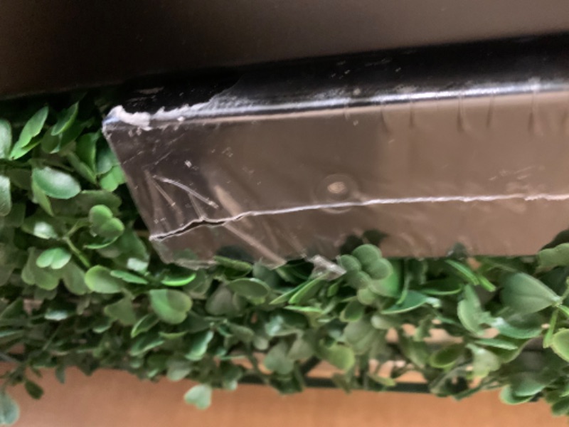 Photo 1 of Artigwall Artificial Boxwood Hedge Wall with Black 201 Stainless Steel Planter Box (48" H X 48" L X 14" D)   --- Box Packaging Damaged, Item is New
