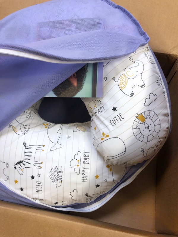 Photo 2 of Boppy Nursing Pillow and Positioner - Original, Notebook Black and White with Gold Animals, Breastfeeding, Bottle Feeding, Baby Support, with Removable Cotton Blend Cover, Awake-Time Support----------LIKE NEW 