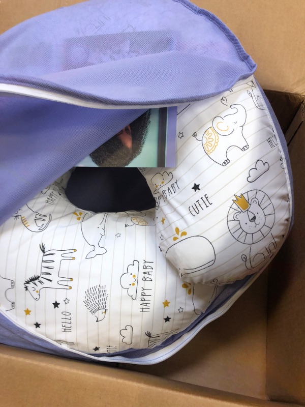 Photo 1 of Boppy Nursing Pillow and Positioner - Original, Notebook Black and White with Gold Animals, Breastfeeding, Bottle Feeding, Baby Support, with Removable Cotton Blend Cover, Awake-Time Support----------LIKE NEW 