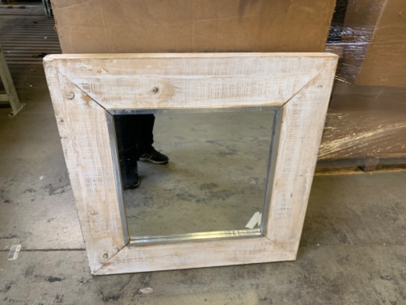 Photo 1 of 32" Square Wooden Frame Mirror --- No Box Packaging, Moderate Use, Slightly Dirty From Previous Use, Scratches and Scuffs on item
