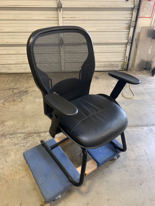 Photo 1 of Black Leather Office Chair --- No Box Packaging, Moderate Use, Slightly Dirty From Previous Use, Scratches and Scuffs on item

