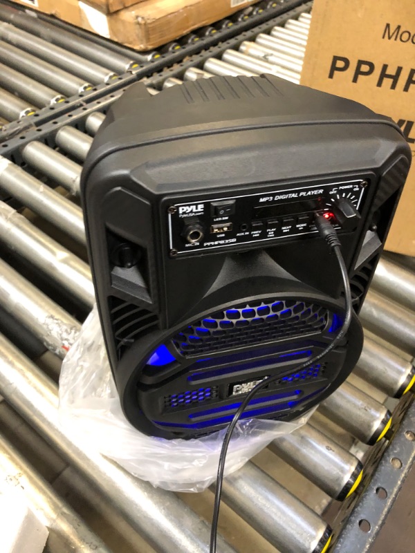 Photo 4 of Portable Bluetooth PA Speaker System - 300W Rechargeable Outdoor Bluetooth Speaker Portable PA System w/ 8” Subwoofer 1” Tweeter, Microphone In, Party Lights, MP3/USB, Radio, Remote - Pyle PPHP835B