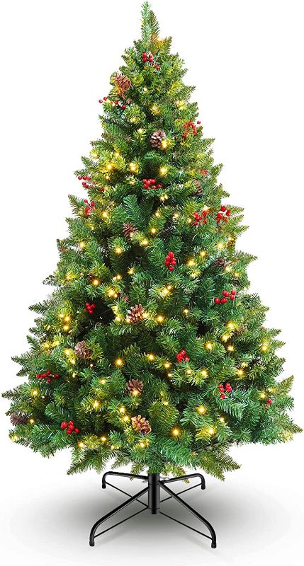 Photo 1 of 6ft Artificial Christmas Tree Prelit, Green Xmas Tree with 350 LEDs Lights and Decorations, Decorated Fake Christmas Tree with Lifelike Branch for Holiday Decoration
                                                                                         