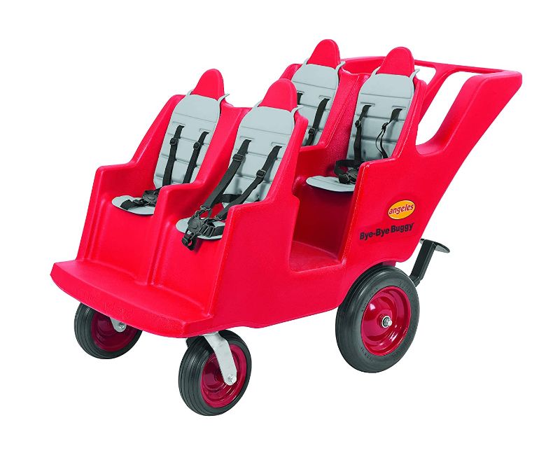 Photo 1 of Children's Factory Angeles 4 Passenger Never Flat "Fat Tire" Bye-Bye Buggy, Red Daycare Multi-Passenger Buggy, 4 Seat Kids Commercial Stroller