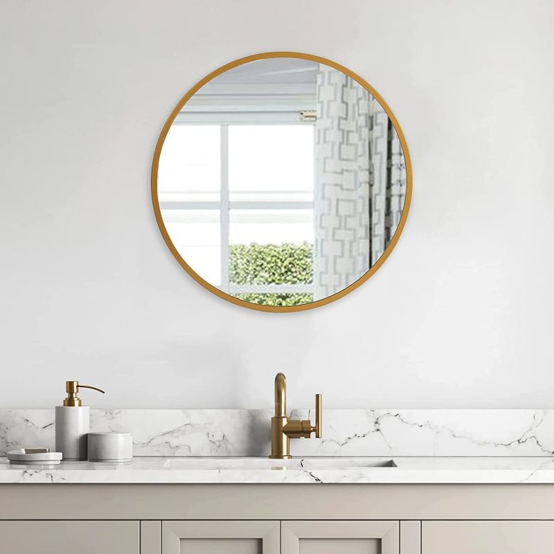 Photo 1 of A.T.Lums Gold Round Mirror 20 Inch, Round Bathroom Mirror with Metal Frame, Wall Mounted Circle Mirror for Bathroom, Entryway, Living Room
