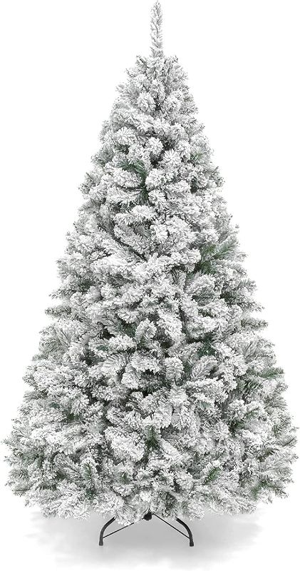 Photo 1 of Best Choice Products 6ft Premium Snow Flocked Artificial Holiday Christmas Pine Tree for Home, Office, Party Decoration w/ 928 Branch Tips, Metal Hinges & Foldable Base
