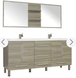 Photo 1 of Alya Bath AT8063GS Ripley Collection AT-8063-G-S 67" Double Sink Bathroom Vanity with 5 Drawers, 4 Doors, Mirror, White Acrylic Countertop, Acrylic Resin Sinks, Brushed Chrome Hardware, Medium-Density Fiberboard (MDF) and Wood Veneer Material in Grey Fini