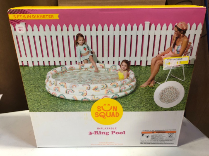 Photo 1 of  Inflatable Kids 3-Ring Round Circle Wading Pool by Sun Squad -----Inflates to Approx 15H X66in Round
