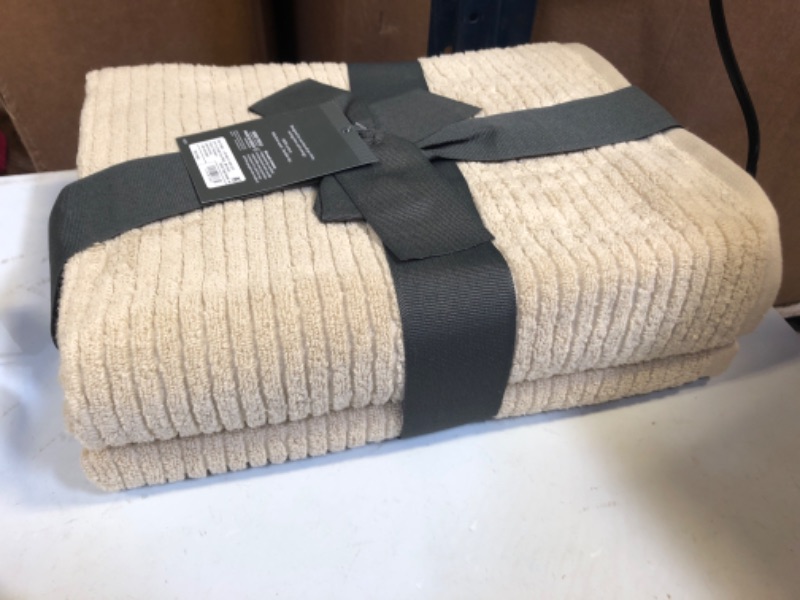 Photo 1 of 2pk Quick Dry Ribbed Bath Towel Set Tan - Threshold