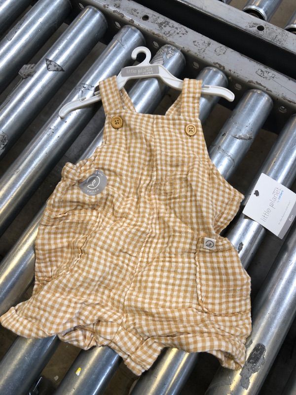 Photo 2 of Baby Organic Cotton Ochre Gingham Shortalls - little planet by carter's Yellow 6 MONTHS
