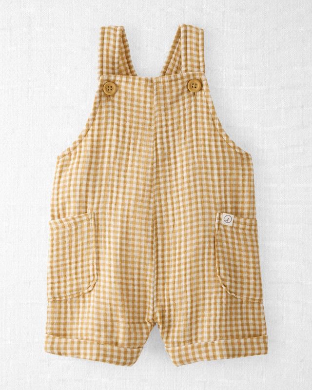 Photo 1 of Baby Organic Cotton Ochre Gingham Shortalls - little planet by carter's Yellow 6 MONTHS
