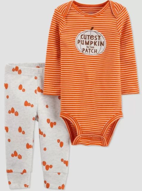 Photo 1 of Carter's Just One You Baby 'Cutest Pumpkin' Top and Bottom Set - Orange/Gray 3M
