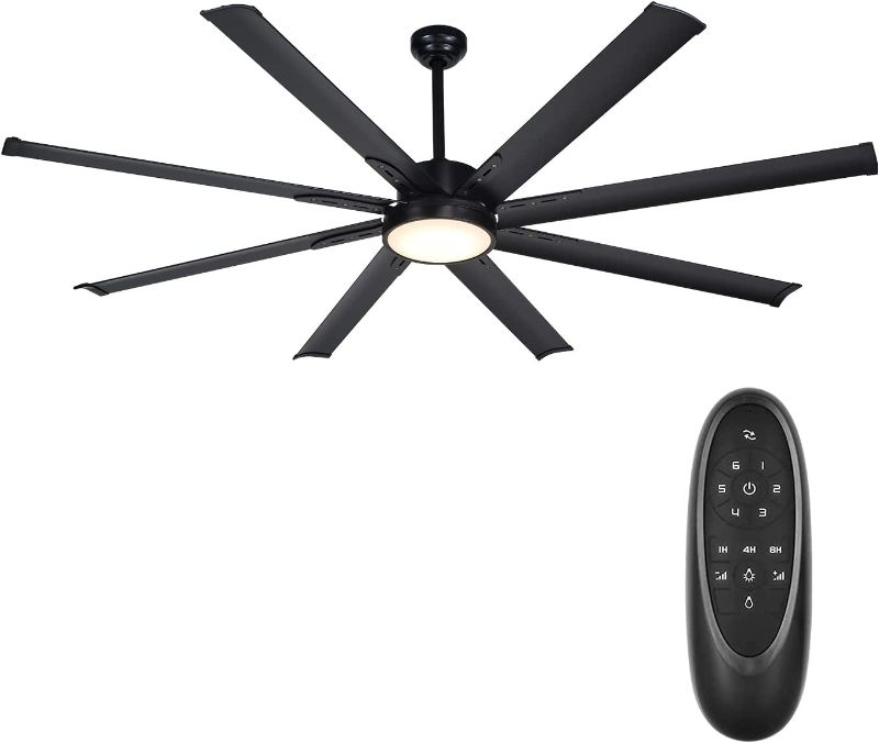 Photo 1 of 72 Inch Industrial DC Motor Ceiling Fan with LED Light, ETL Listed Damp Rated Indoor or Covered Outdoor Ceiling Fans for Living Room Basement Sunroom Porch Patio, 6-Speed Remote Control, Black
