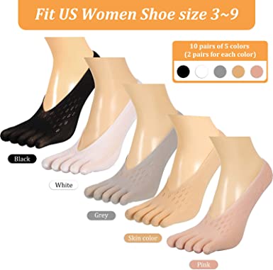 Photo 1 of 5 Pairs Women Toe Socks No Show Toe Socks Women Five Finger Socks Low-Cut Liner Socks Invisible Toe Separated Socks