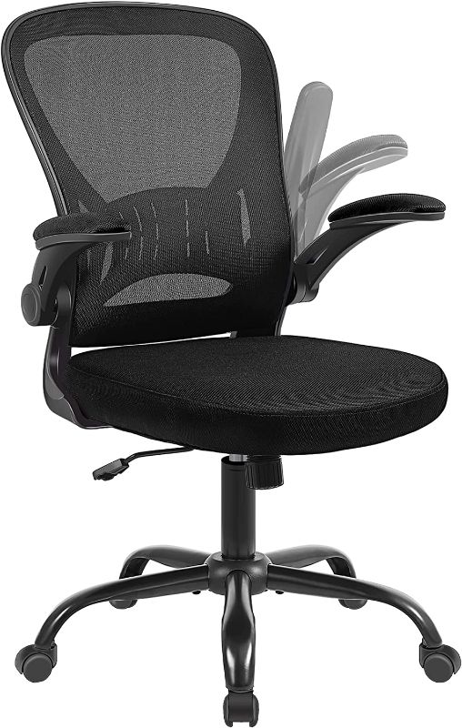 Photo 1 of Youhauchair Mesh Office Chair, Ergonomic Computer Chair with Flip-up Arms and Lumbar Support, Height Adjustable Home Office Desk Chairs, Black

