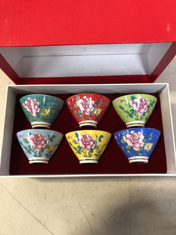 Photo 1 of 6 Pieces Colored Enamel Porcelain Sake Set Sake Cup Kung Fu Tea Cup