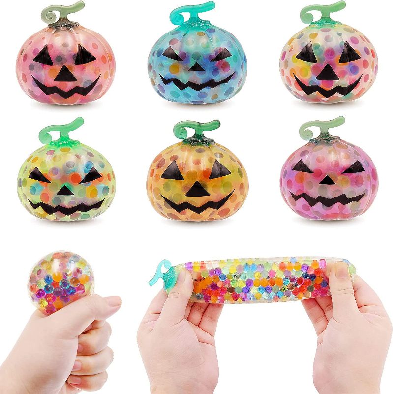 Photo 1 of Eavotoy 6 Pack Halloween Pumpkin Stress Balls Squishy Stress Relief Toys Fidget Toys for Kids Boys Girls Halloween Party Favors Gifts
