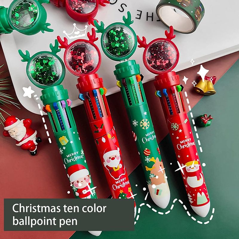 Photo 1 of 10 Colors Christmas Ballpoint Pens,4 Pack Cute Cartoon Christmas Pen Class Stationery Reward,Colored Multifunction Marker Pen Stationery Supplies for Birthday XMAS Gifts
