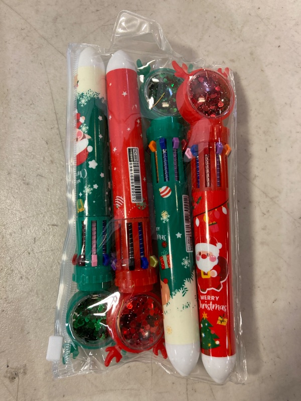 Photo 2 of 10 Colors Christmas Ballpoint Pens,4 Pack Cute Cartoon Christmas Pen Class Stationery Reward,Colored Multifunction Marker Pen Stationery Supplies for Birthday XMAS Gifts
