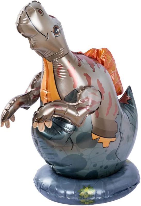 Photo 1 of 2 COUNT OF DulWonJa Cute Standing Inflatable Dinosaur Egg Balloon For Birthday Party Decoration, Baby Shower, Wedding. Dragon Egg Foil Balloon for animal, jungle, Indoor Outdoor Activities, and more theme party supplies. kids and adult gift (Spinosaurus E