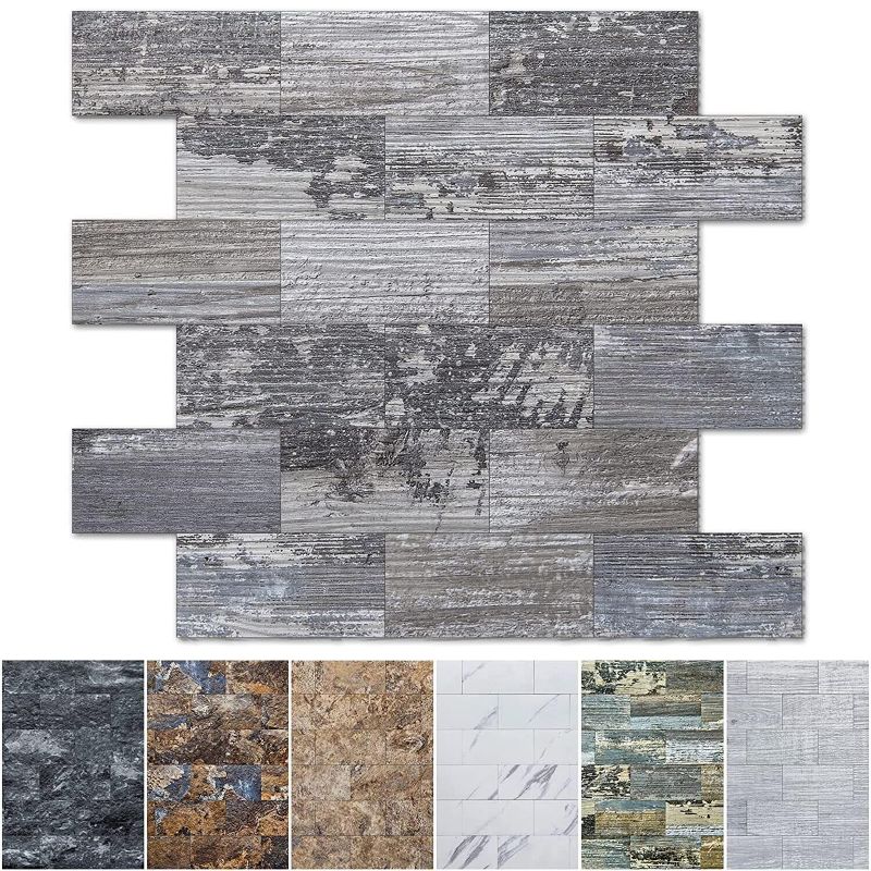 Photo 1 of Art3d 10-Sheet Peel and Stick Backsplash PVC Wall Tile, Stickon Tile for Kitchen Backplash, Bathroom Vanities, Fireplace Decor, Laundry Table, Stair Decals in Light Rustic, Plastic-Sheets
