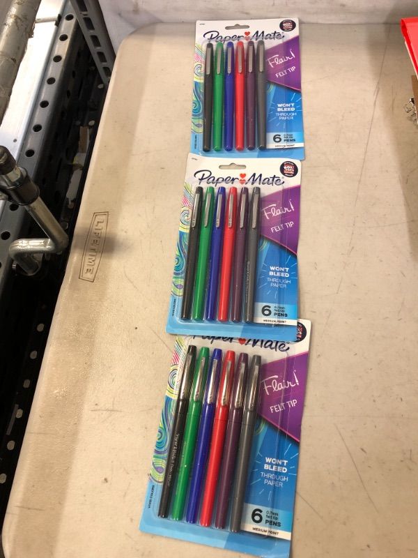 Photo 2 of ** 3 PCS Paper Mate Flair 6pk Felt Pens 0.7mm Medium Tip Multicolored
