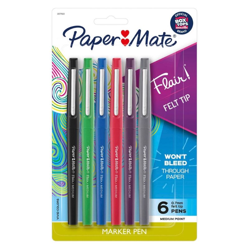 Photo 1 of ** 3 PCS Paper Mate Flair 6pk Felt Pens 0.7mm Medium Tip Multicolored
