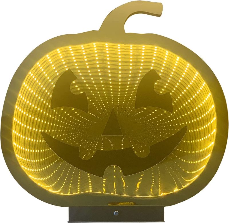 Photo 1 of ** FACTORY PACKAGED DAMITIS Halloween Decorations Pumpkin Lights, Plug in LED Halloween Decoration for Outdoor Indoor, 3D Illusion Tunnel Mirror Light of Home Decor, Cute Fall Decor for Autumn, Harvest, Party..
