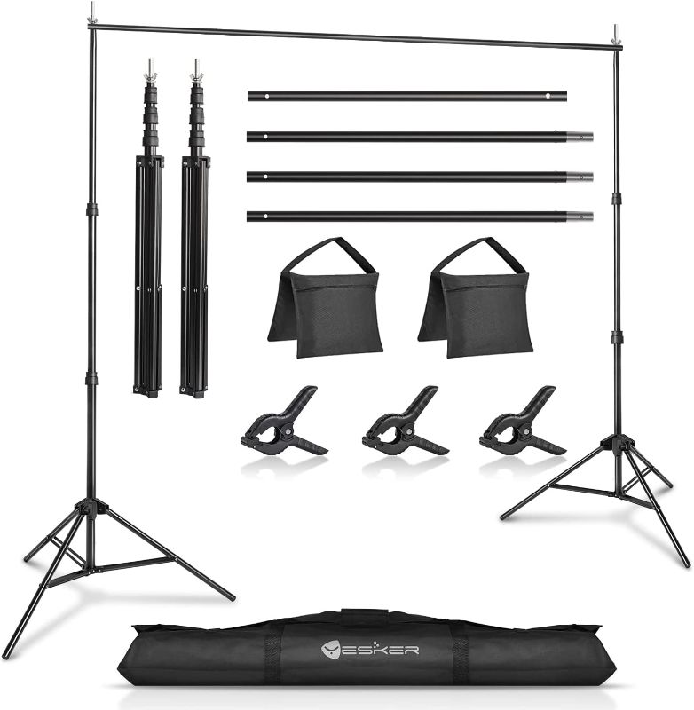 Photo 1 of *MISSING ONE CLIP (SHOULD BE 3, NOW 2)* Yesker Photo Video Studio 10ft Adjustable Backdrop Stand, Background Support System Kit with Carry Bag for Photography Studio Parties Wedding

