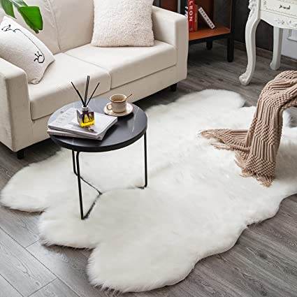 Photo 1 of  Soft Fluffy Faux Sheepskin Fur Area Rug for Bedroom Floor Sofa Living Room 4X6 Feet,White