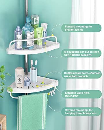Photo 1 of ADOVEL 4 Layer Corner Shower Caddy, Adjustable Shower Shelf, Constant Tension Stainless Steel Pole Organizer, Rustproof 3.3 to 9.8ft