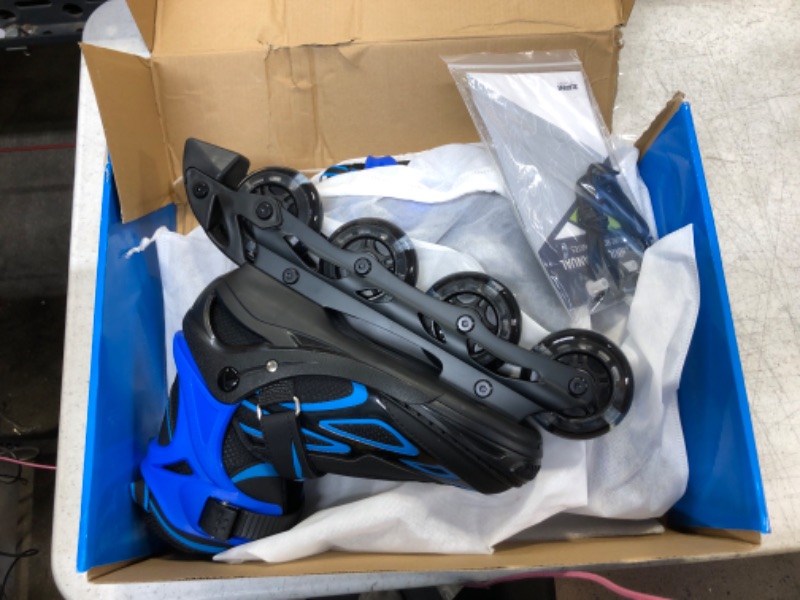 Photo 2 of 2PM SPORTS Vinal Girls Adjustable Flashing Inline Skates, All Wheels Light Up, Fun Illuminating Skates for Kids and Men- Azure Small (1Y-4Y US) Azure & Blue Large - Youth (4-7 US)