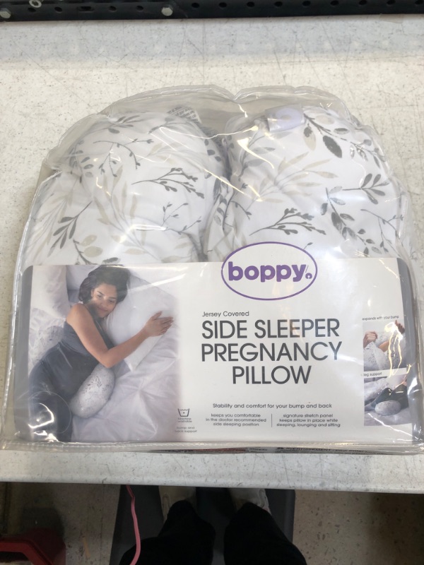 Photo 2 of Boppy Side Sleeper Pregnancy Pillow with Removable Jersey Pillow Cover | Gray Falling Leaves | Compact, Stay-Put Design | Prenatal and Postnatal Positioning Falling Leaves Gray