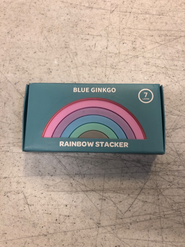 Photo 3 of BLUE GINKGO Silicone Rainbow Stacker - Montessori Rainbow Nesting Puzzle | Kids and Toddler Stacking Toy | Stacking Rainbow Puzzle, Sensory Rainbow Toys - 7 Layers (Pastel)
