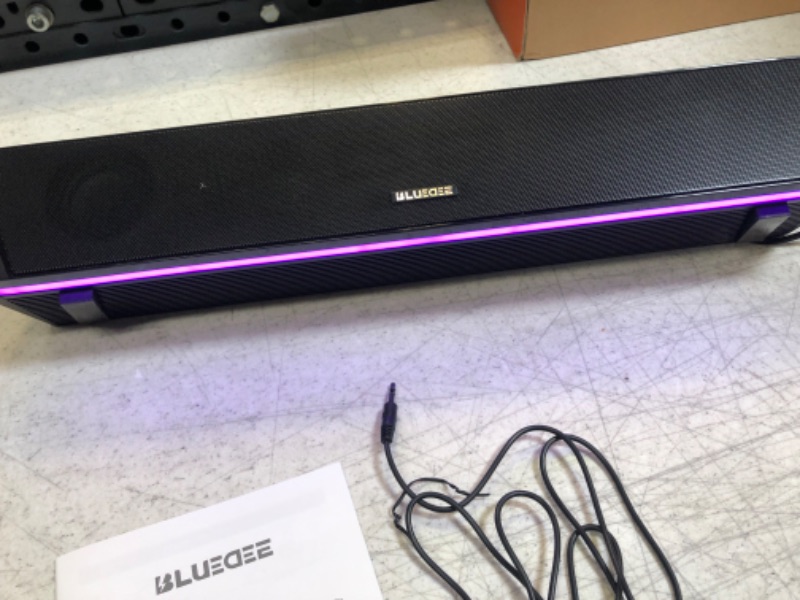Photo 1 of Computer Speakers, Bluedee 14W HiFi Stereo PC Speakers, Bluetooth 5.0 or 3.5mm Aux-in Computer Speakers for Desktop, RGB Computer Sound Bar with Deep Bass, Gaming Speakers for PC Powered by AC Adapter