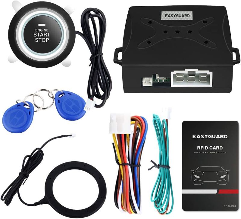 Photo 1 of EASYGUARD EC004 Smart RFID Push Engine Start Button kit & Keyless Go System Upgrade Key Start Cars to Push Start Cars Fits for Most DC12V Cars
