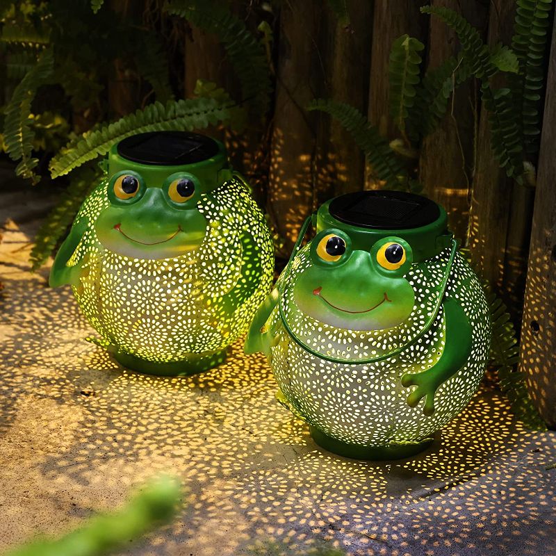Photo 1 of 2 Pack Hanging Solar Lanterns - Garden Light Waterproof Metal Decorative Solar Lantern Lights Outdoor for Patio Yard Table Pathway with Frog Pattern
