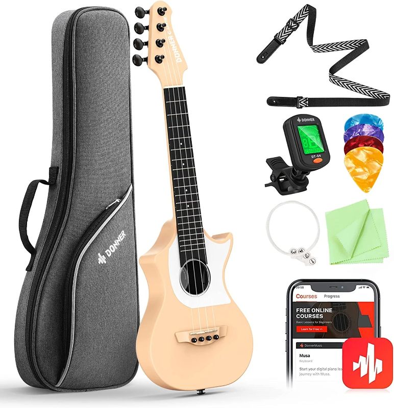 Photo 1 of Donner Ukulele Pink Carbon Fiber LP 23 Inch Travel Starter Bundle Kit with Free Online Lesson Gig Bag Strap Nylon String Tuner Picks Cloth DCF-200...
