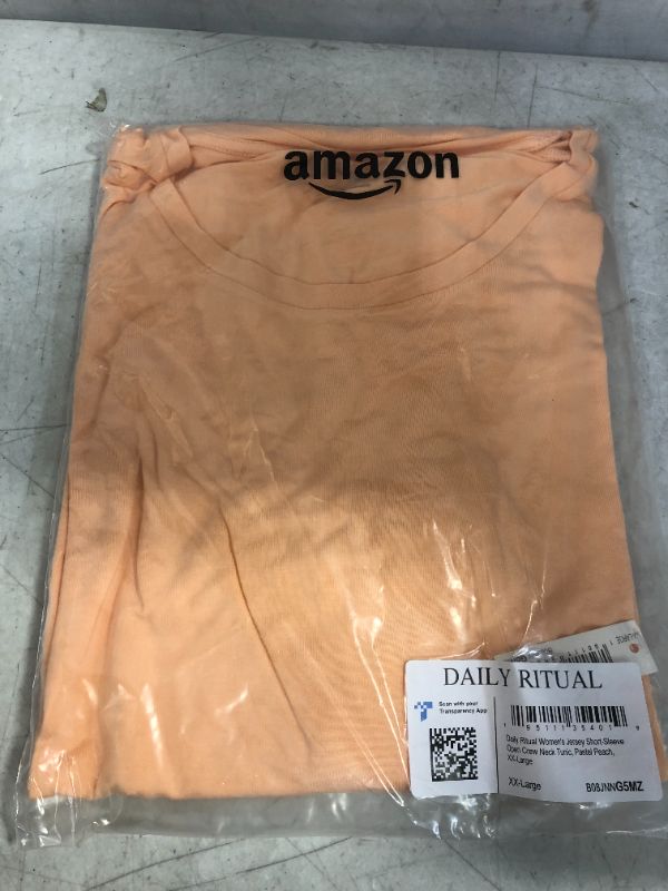 Photo 1 of Daily Ritual Women's Jersey Standard-Fit Short-Sleeve Open Crewneck Tunic, Pastel Peach  XXL