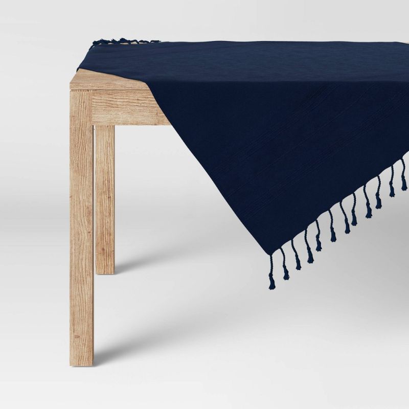 Photo 1 of 50" Cotton Textured Border Table Throw Blue - Threshold™
