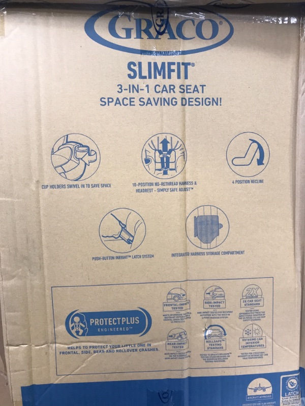 Photo 5 of Graco SlimFit 3 in 1 Car Seat -Slim & Comfy Design Saves Space in Your Back Seat, Darcie, One Size, factory sealed with GRACO tape ( opened to ensure quality)