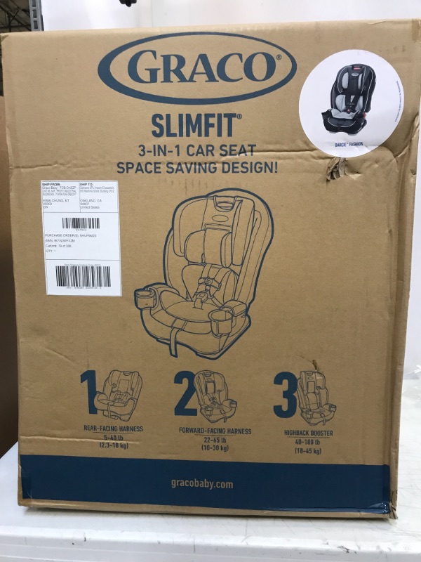 Photo 3 of Graco SlimFit 3 in 1 Car Seat -Slim & Comfy Design Saves Space in Your Back Seat, Darcie, One Size, factory sealed with GRACO tape ( opened to ensure quality)