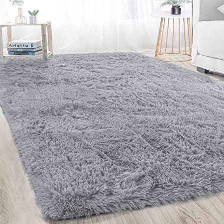 Photo 1 of  Soft Modern Indoor Large Shaggy Rug for Bedroom Livingroom Dorm Kids Room Home Decorative, Non-Slip Plush Fluffy Furry Fur Area Rugs Comfy Nursery Accent Floor Carpet, Grey